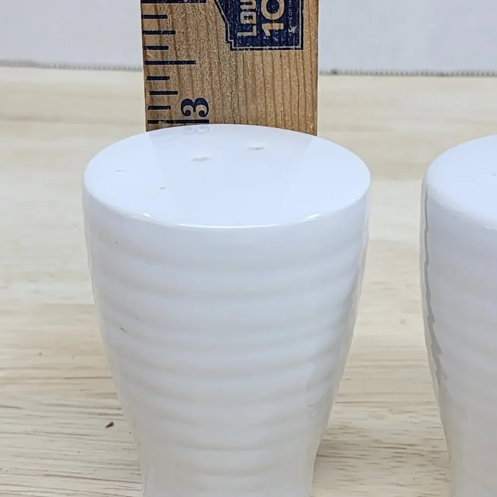 Longaberger White Traditions Salt & Pepper Shakers Set Ribbed Ceramic Microwave